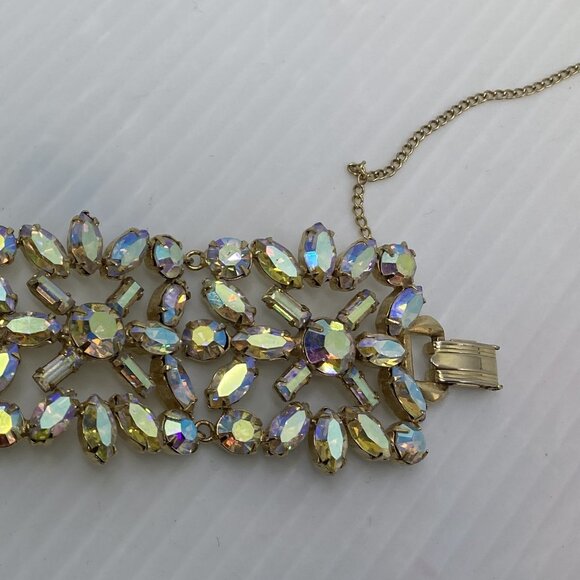 Vtg AUSTRIA aurora borealis crystal rhinestone chunky earrings bracelet - Picture 3 of 4